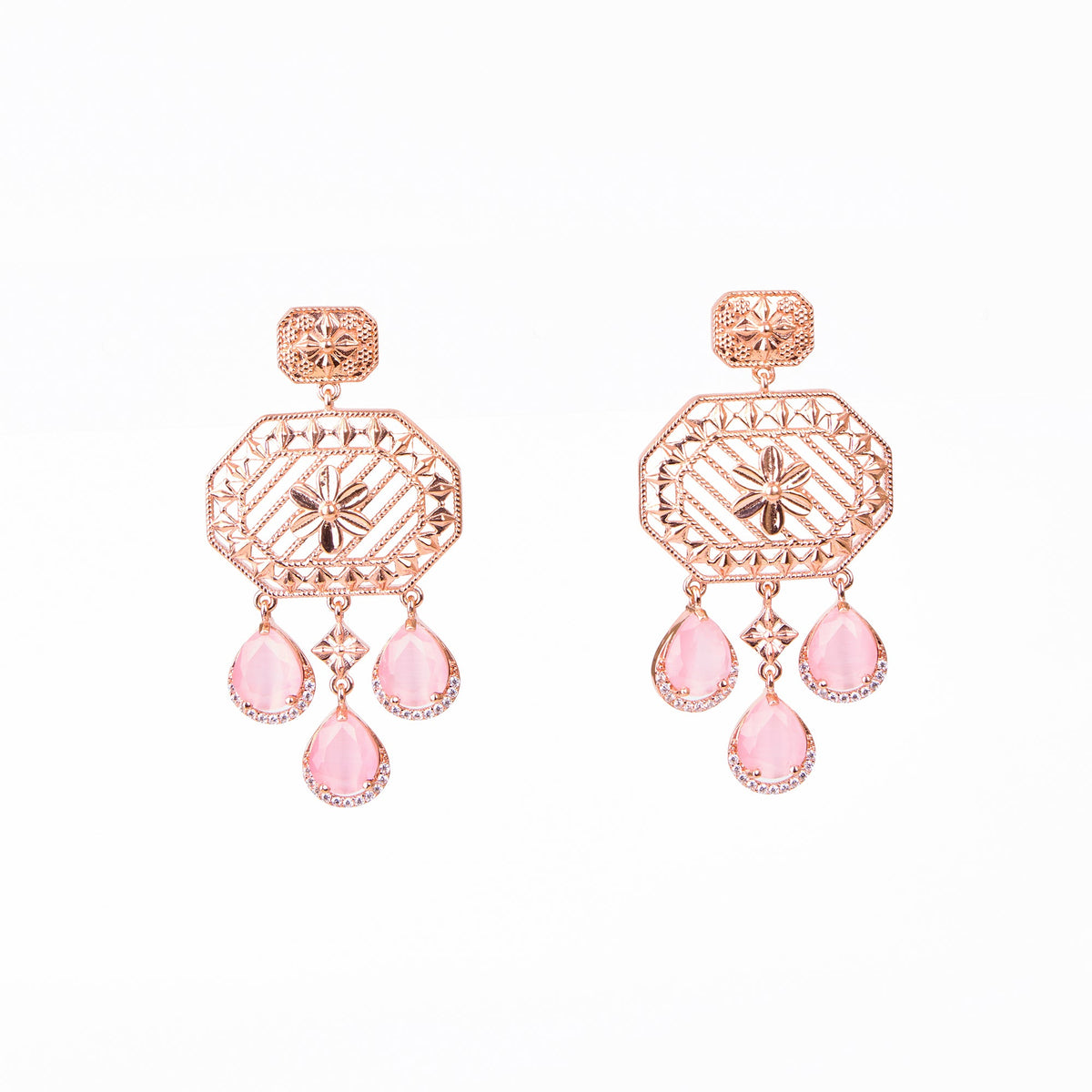 Rose Lattice Petal Drop Earrings