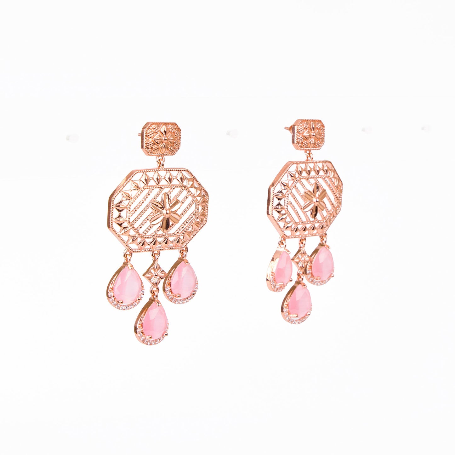 Rose Lattice Petal Drop Earrings