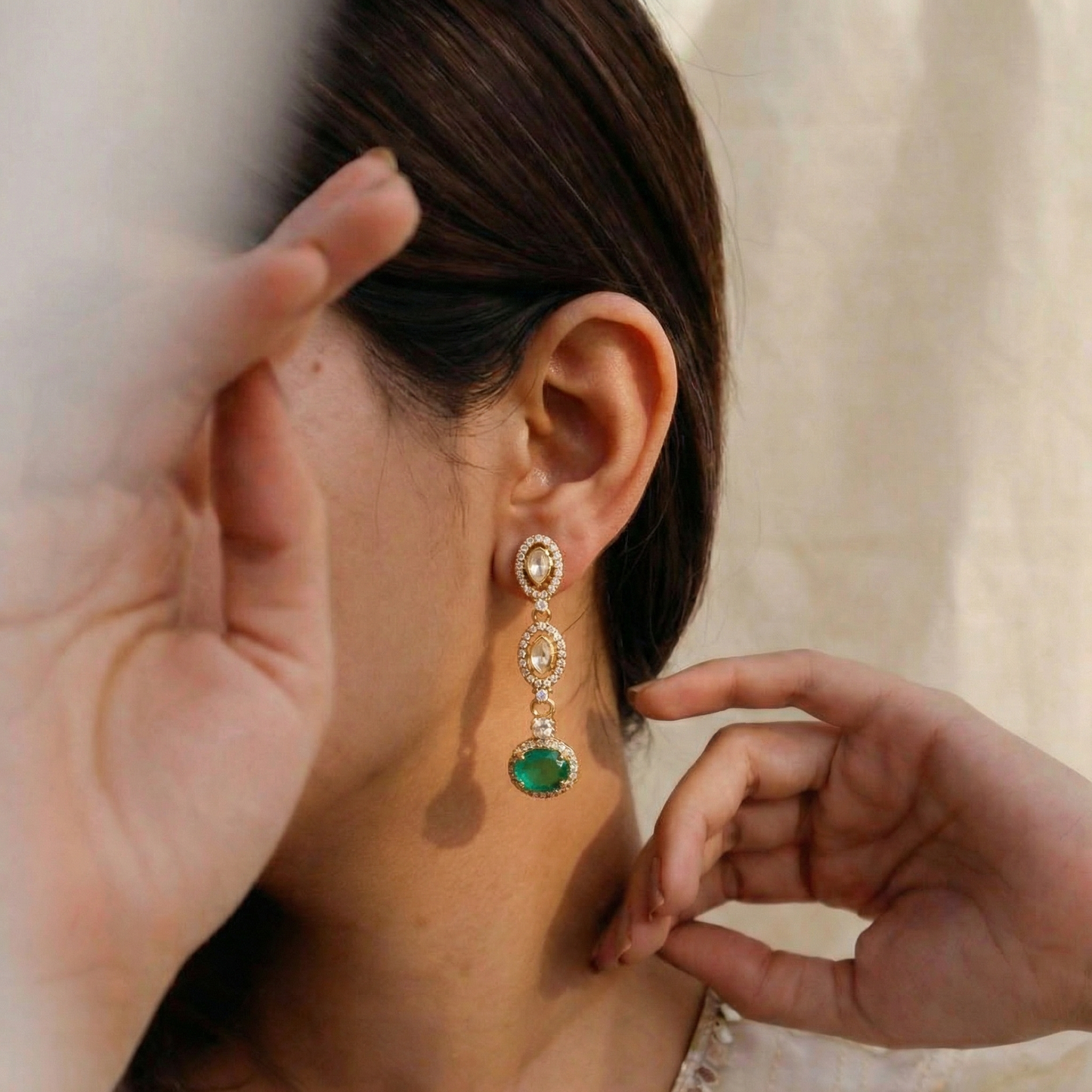 Emerald Double Teardrop Earring