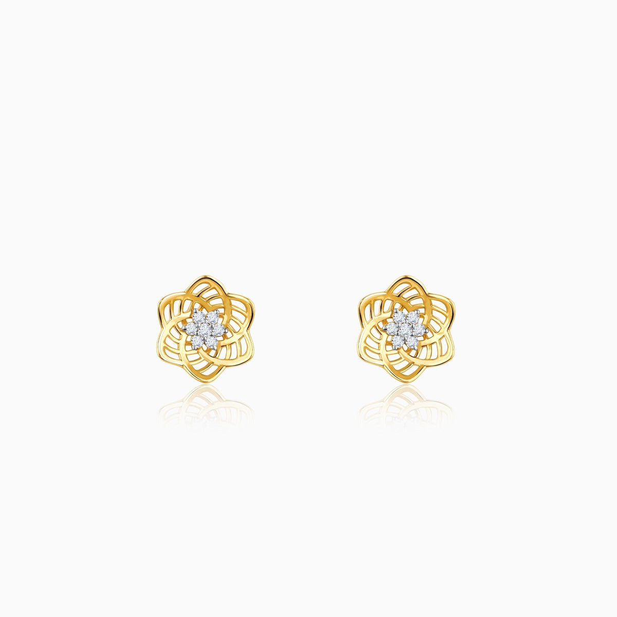 Gold Floral Love Diamond Stud Earrings