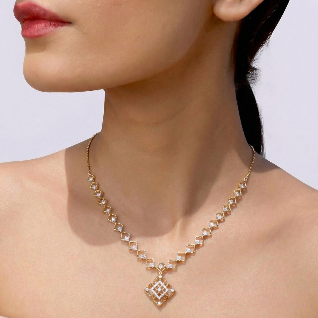 Geo Lattice Diamond Necklace