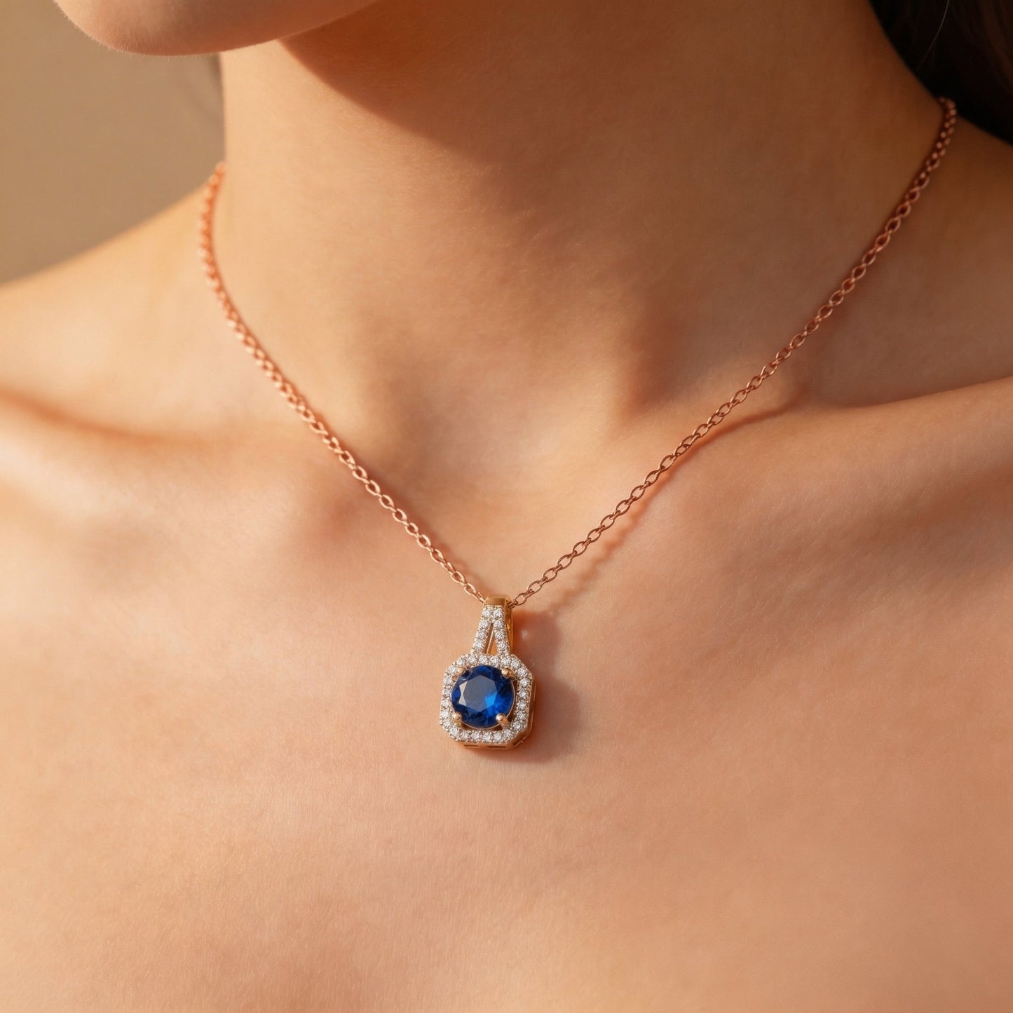 Aurelia Sapphire Halo Pendant