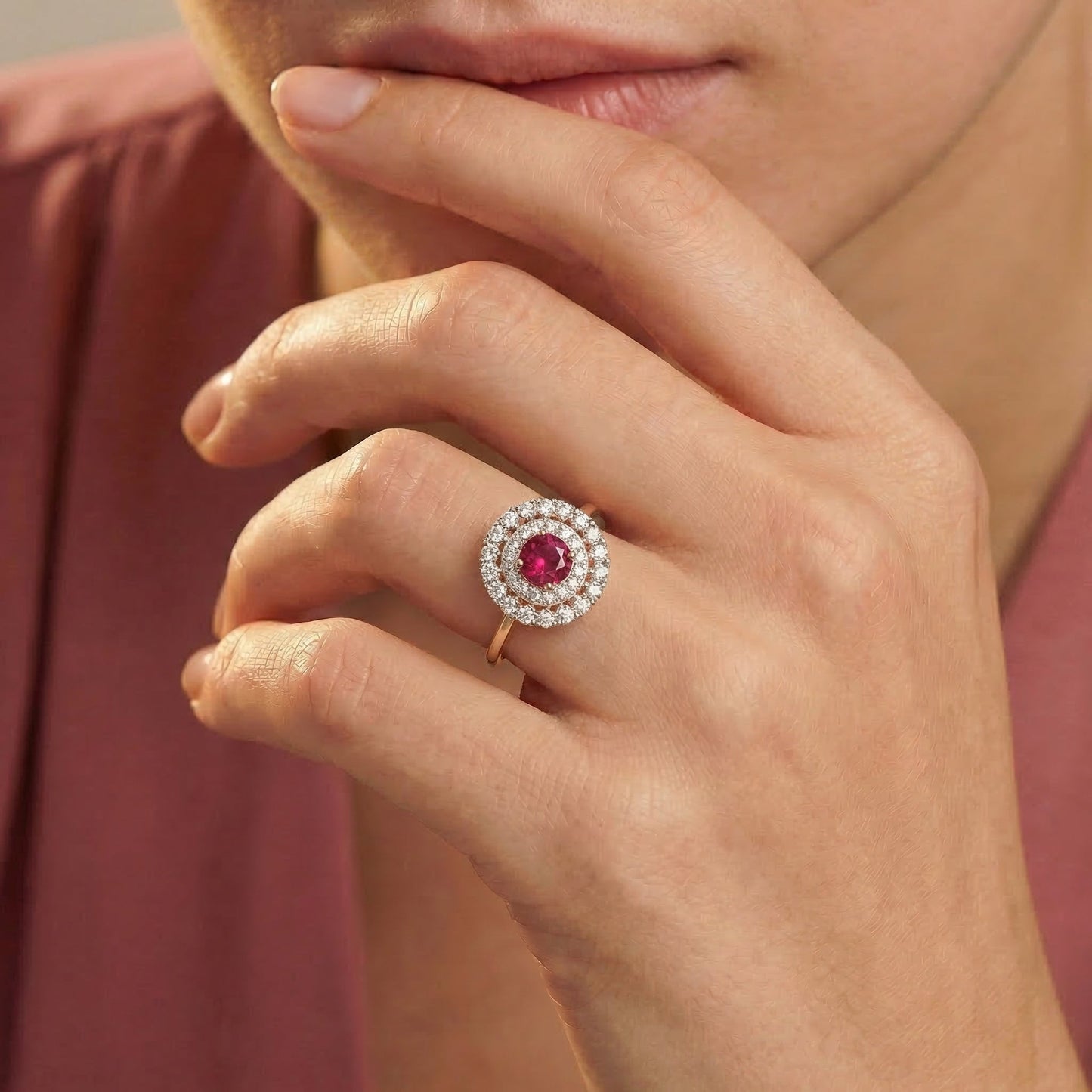 Ruby Halo Diamond Ring