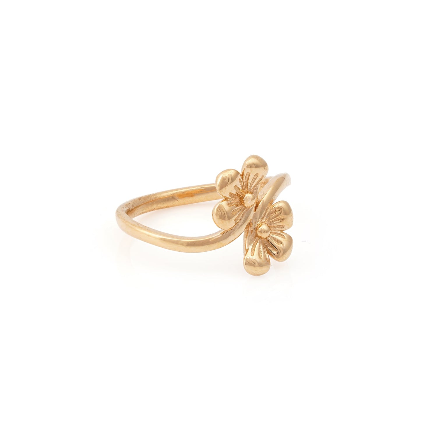 Pushpa Dual Bloom Gold Ring