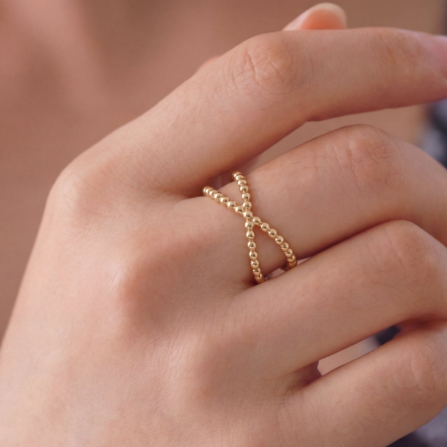 Ziva Beaded Cross Gold Ring