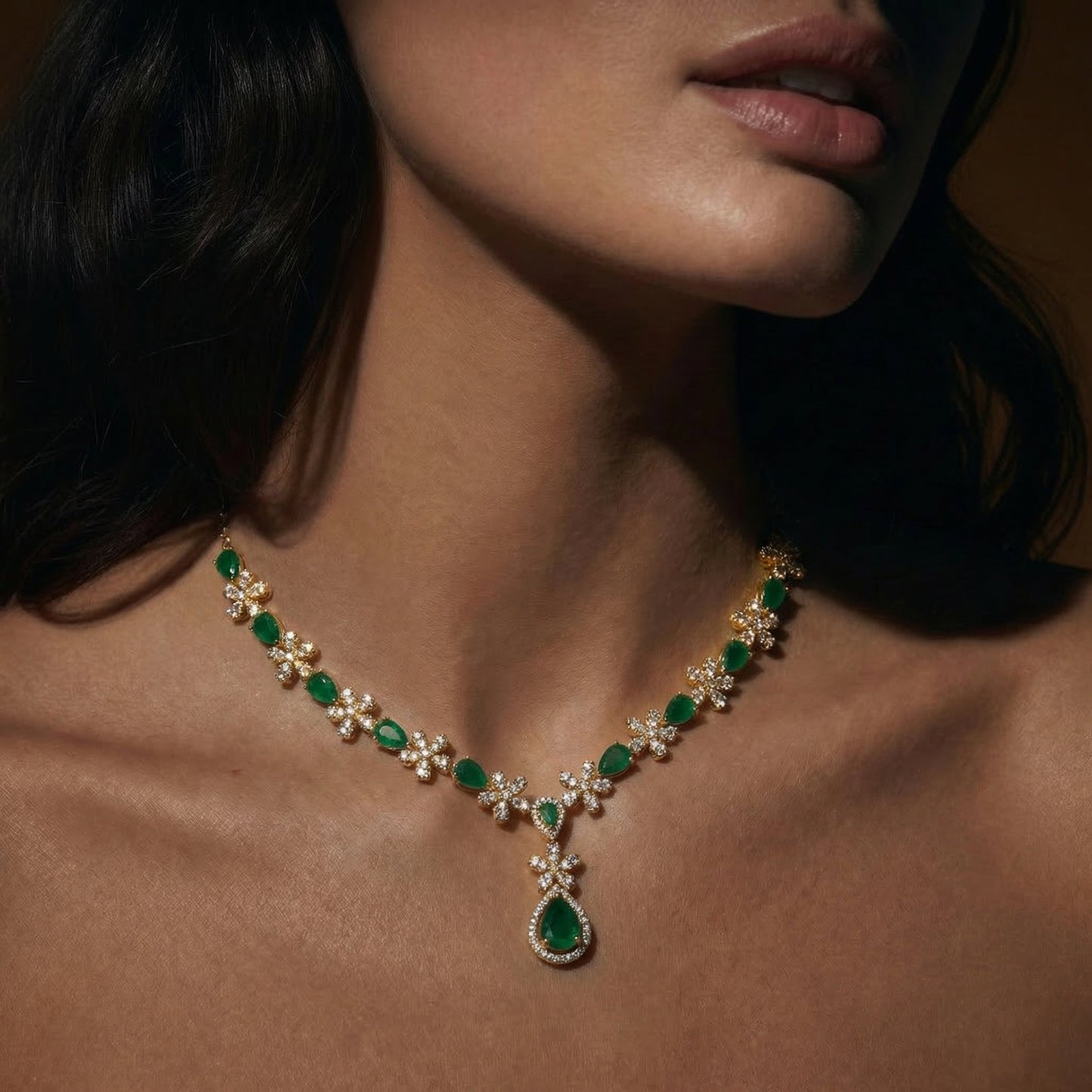 Emerald Flora Drop Necklace