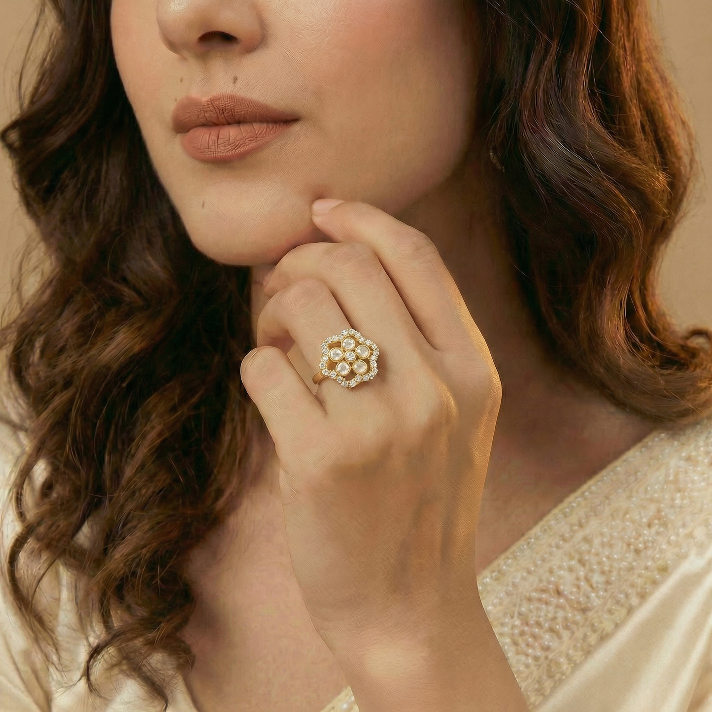Polki Flower Ring