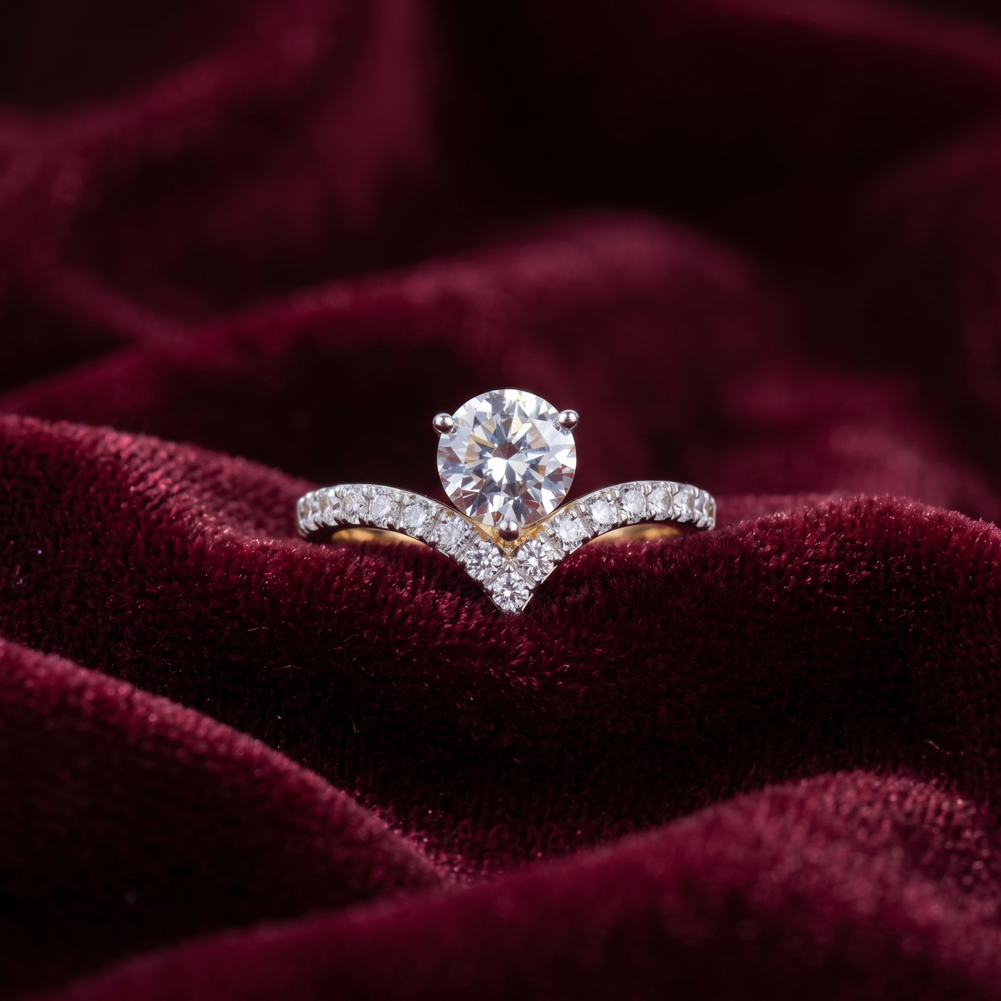 Gold Diamond Classic Chevron Ladies Ring