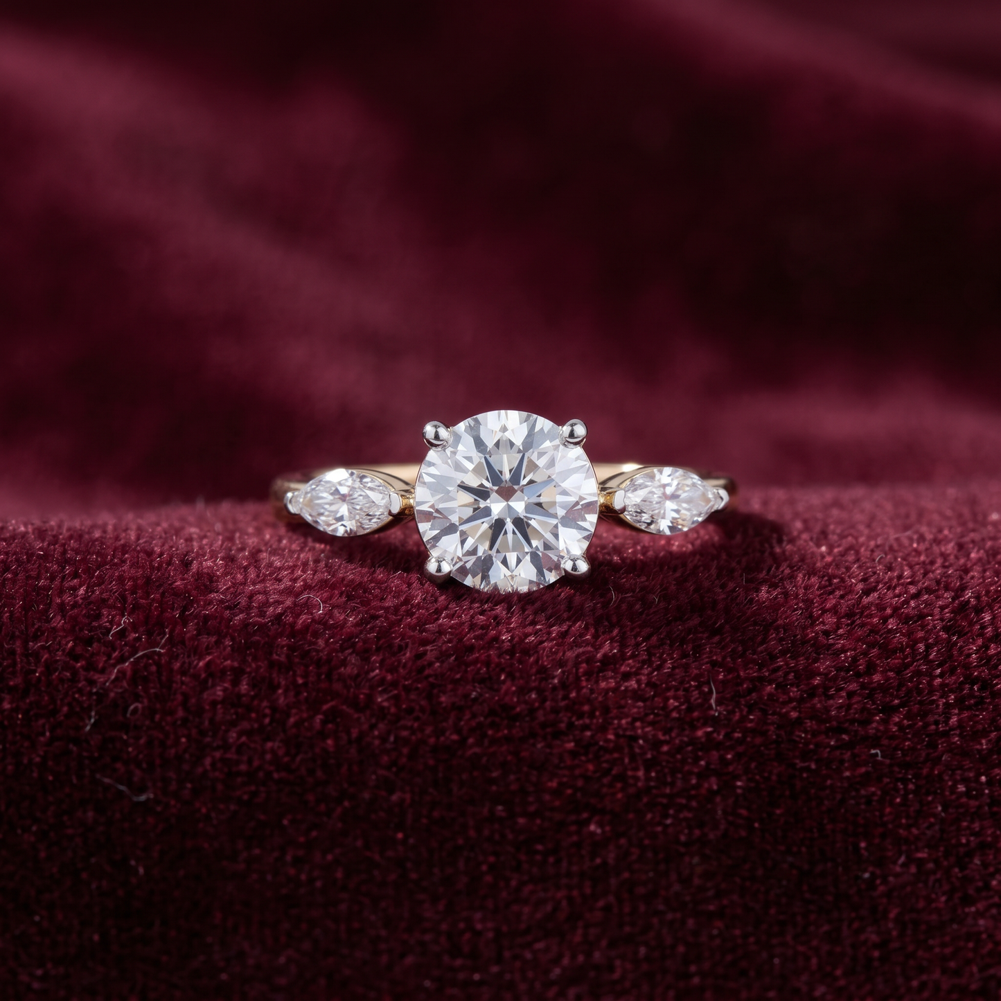 Gold Diamond Three-Stone Style Ladies Ring