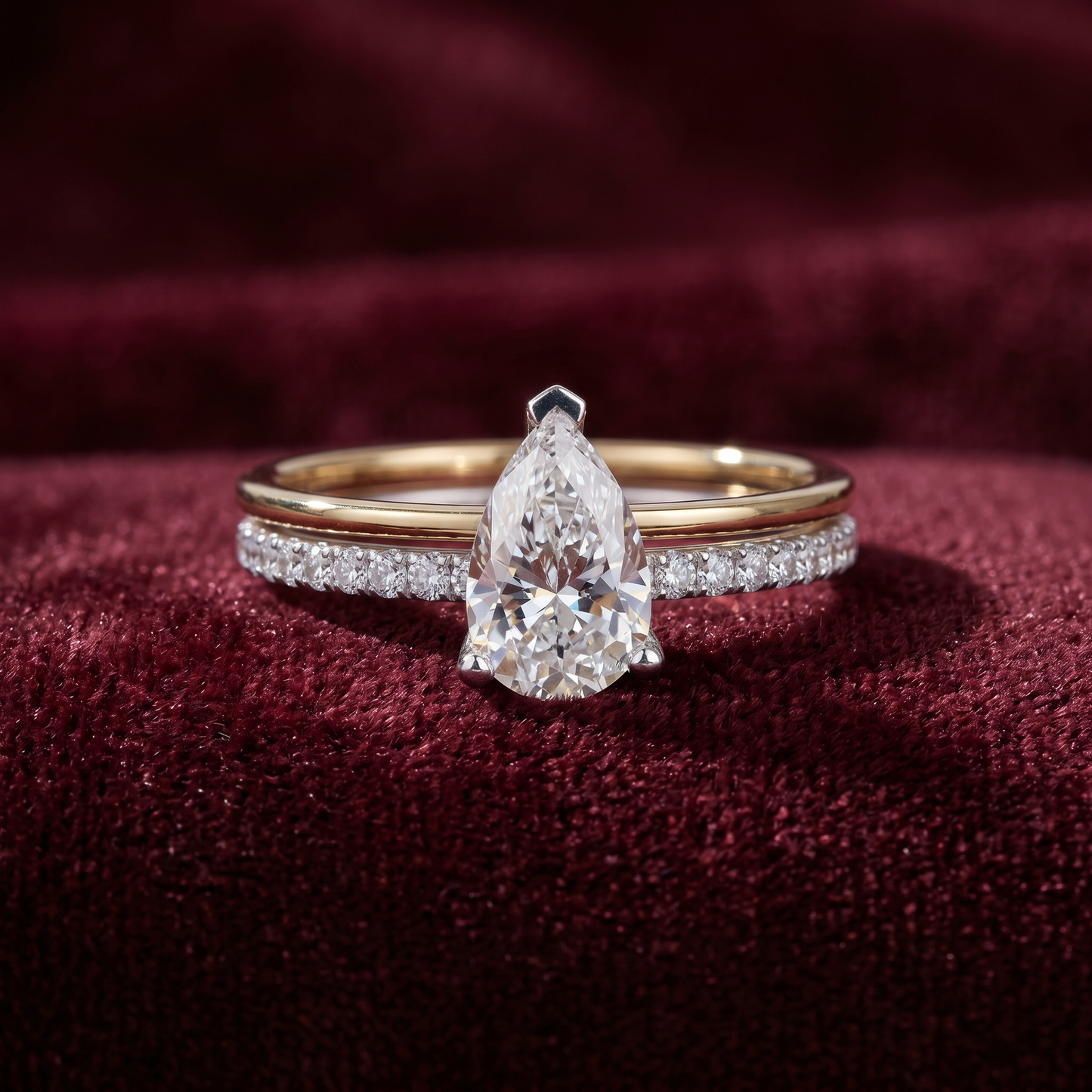Gold Diamond Pear-Cut Solitaire Ladies Ring