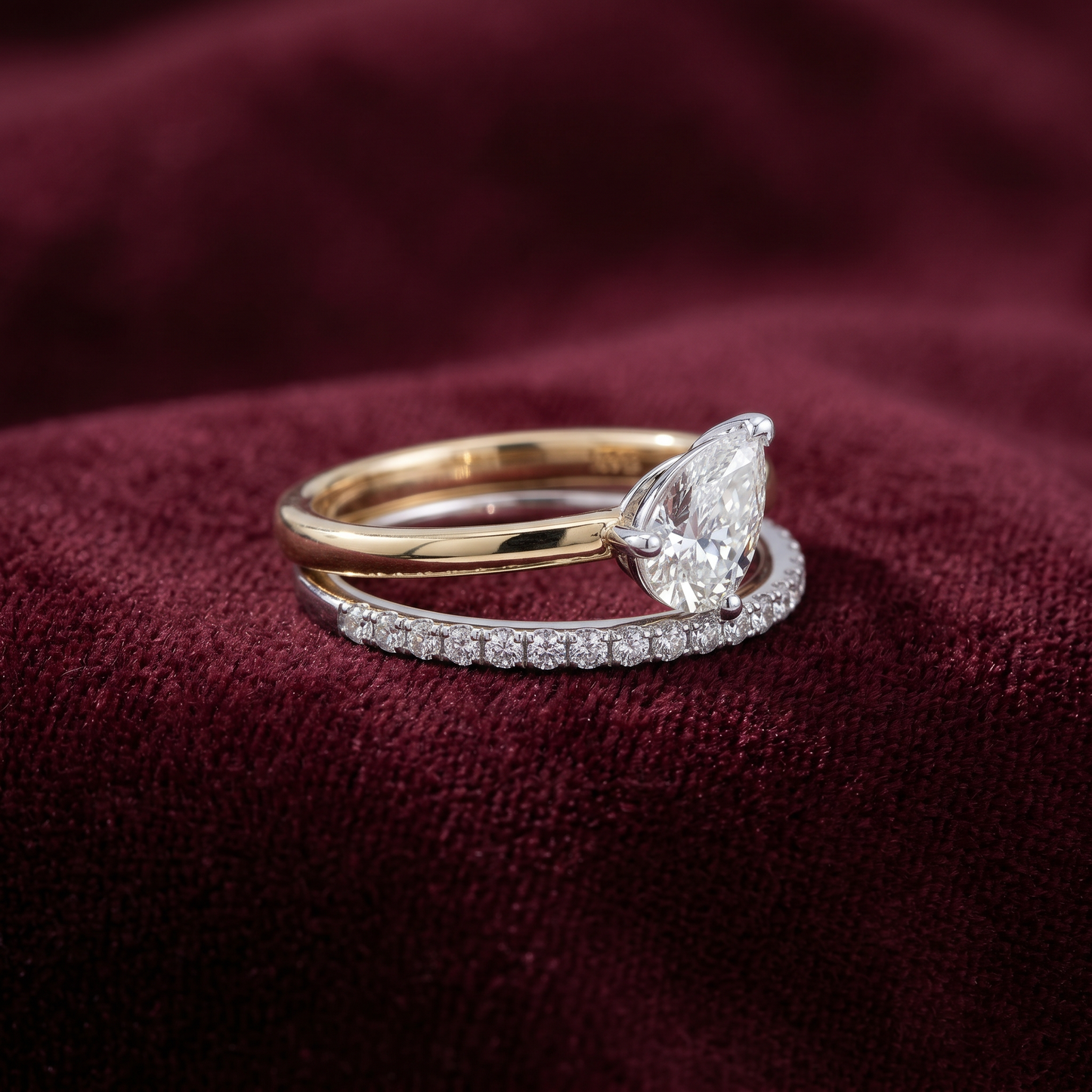 Gold Diamond Pear Solitaire Ladies Rings