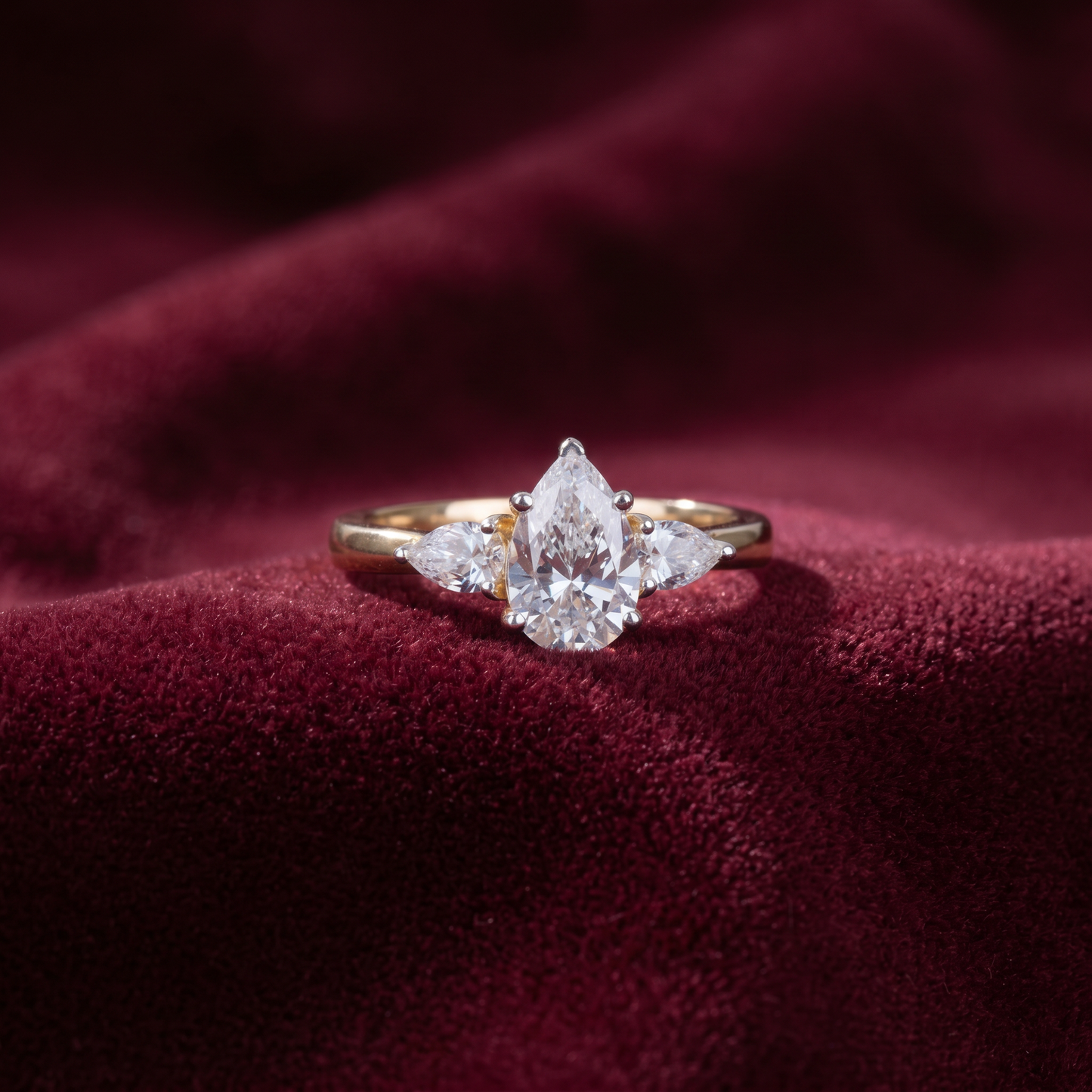 Gold Diamond Pear Trinity Ladies Ring