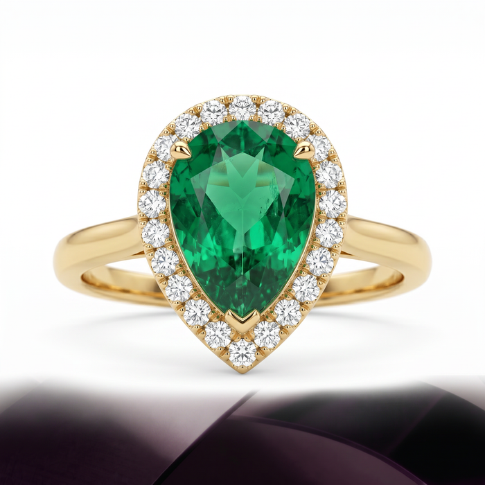 Emerald Teardrop Halo Ring