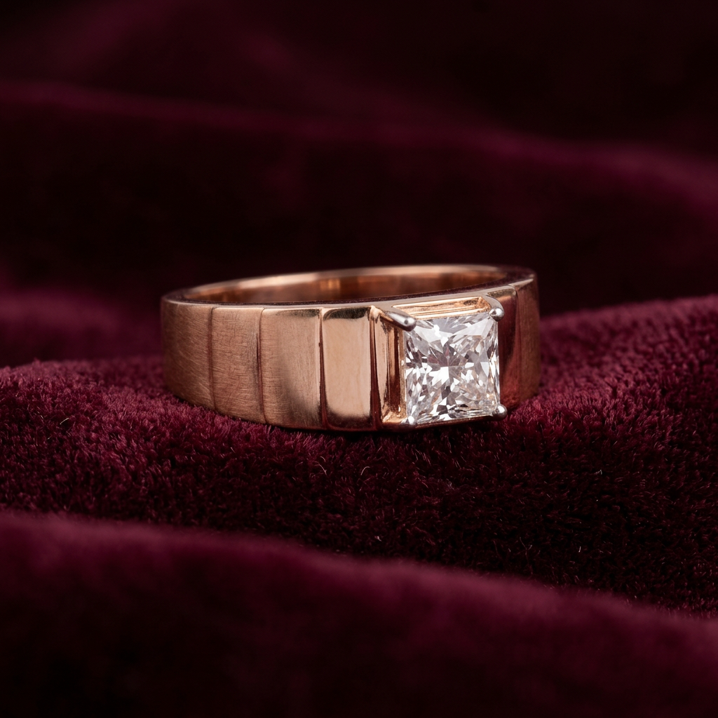 Gold Diamond Princess Signet Mens Ring