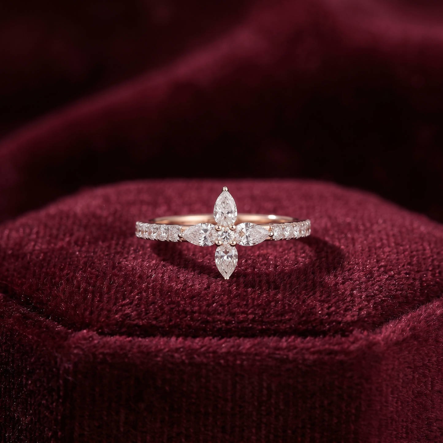 Gold Diamond floral Knot Ladies Ring