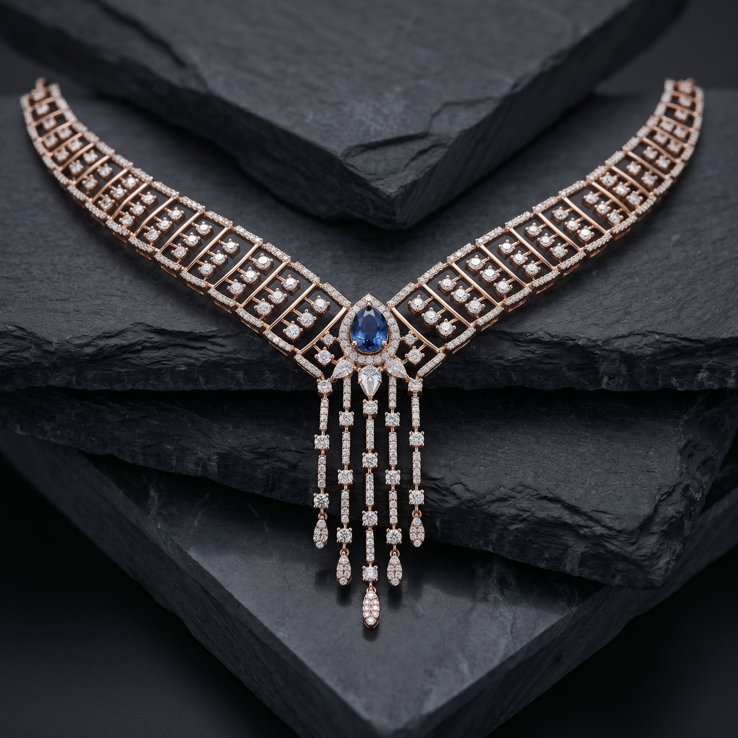 Gold and Diamond Midnight Fringe Studded Necklace