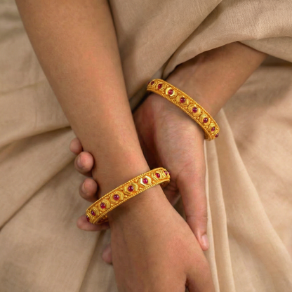 Golden Ruby Crescent Bangles