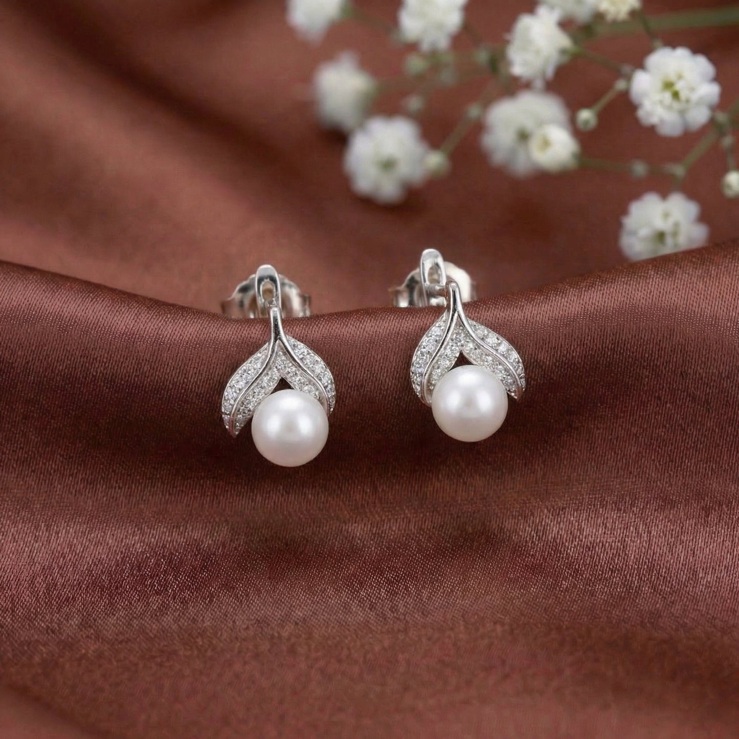 Pearl Leaf Stud Earrings