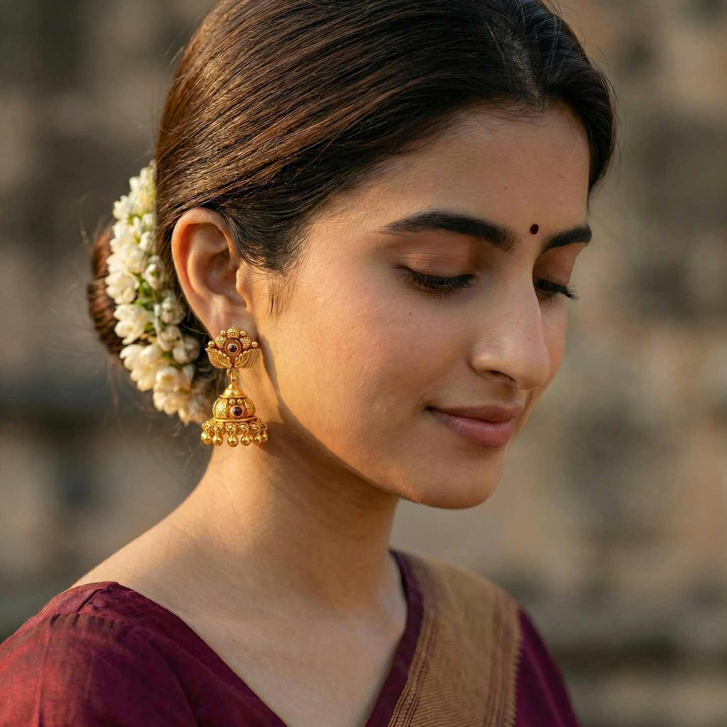 Golden Drop Temple Earrings