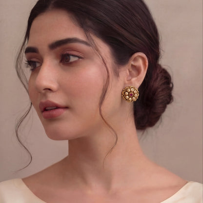 Rivara Pearl Bloom Gold Stud Earrings