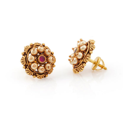 Rivara Pearl Bloom Gold Stud Earrings