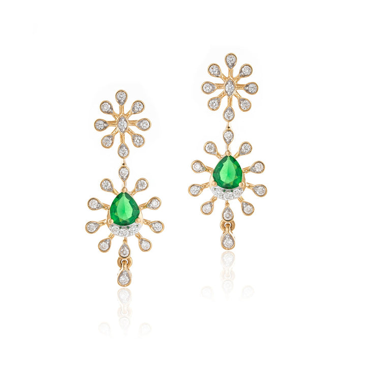 Emerald Radiant Halo Drop Earrings
