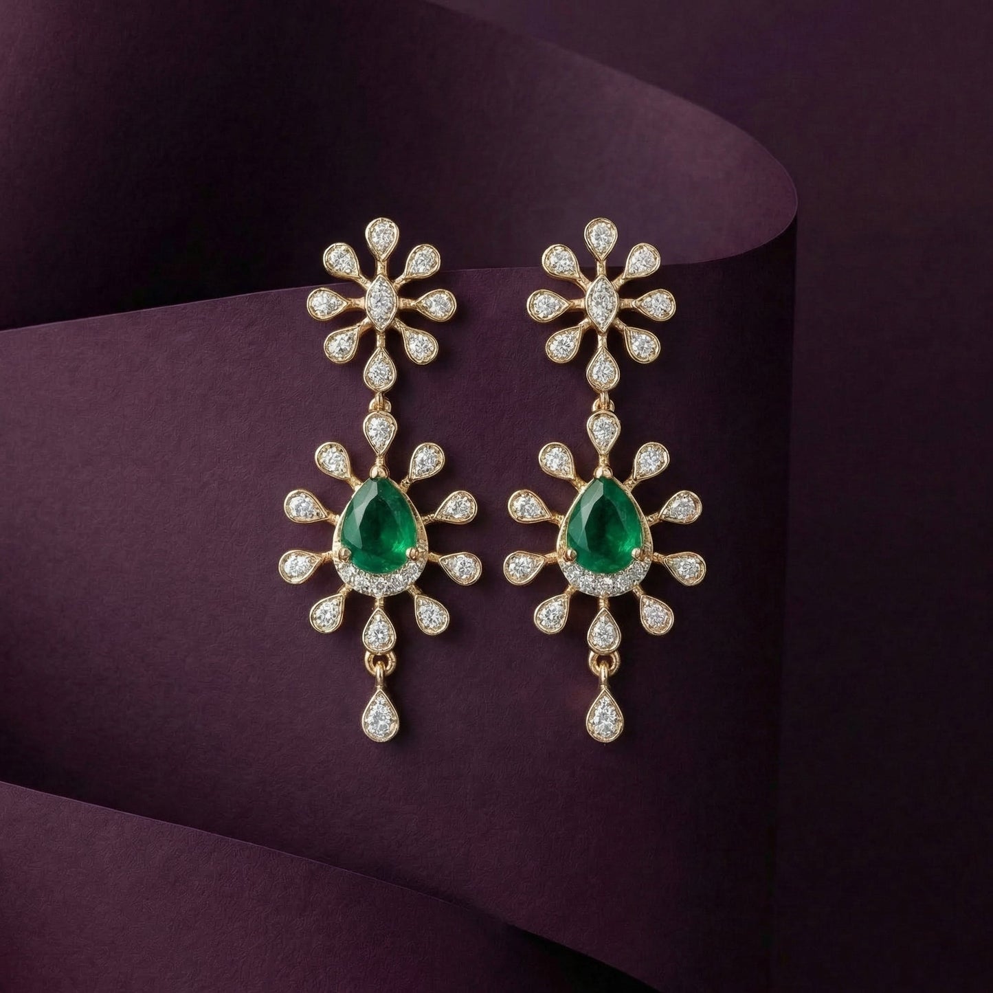 Emerald Radiant Halo Drop Earrings