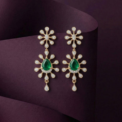 Emerald Radiant Halo Drop Earrings