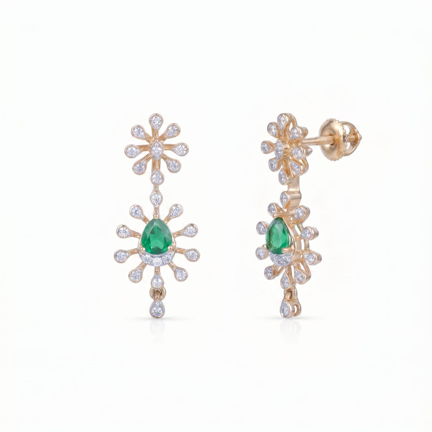 Emerald Radiant Halo Drop Earrings