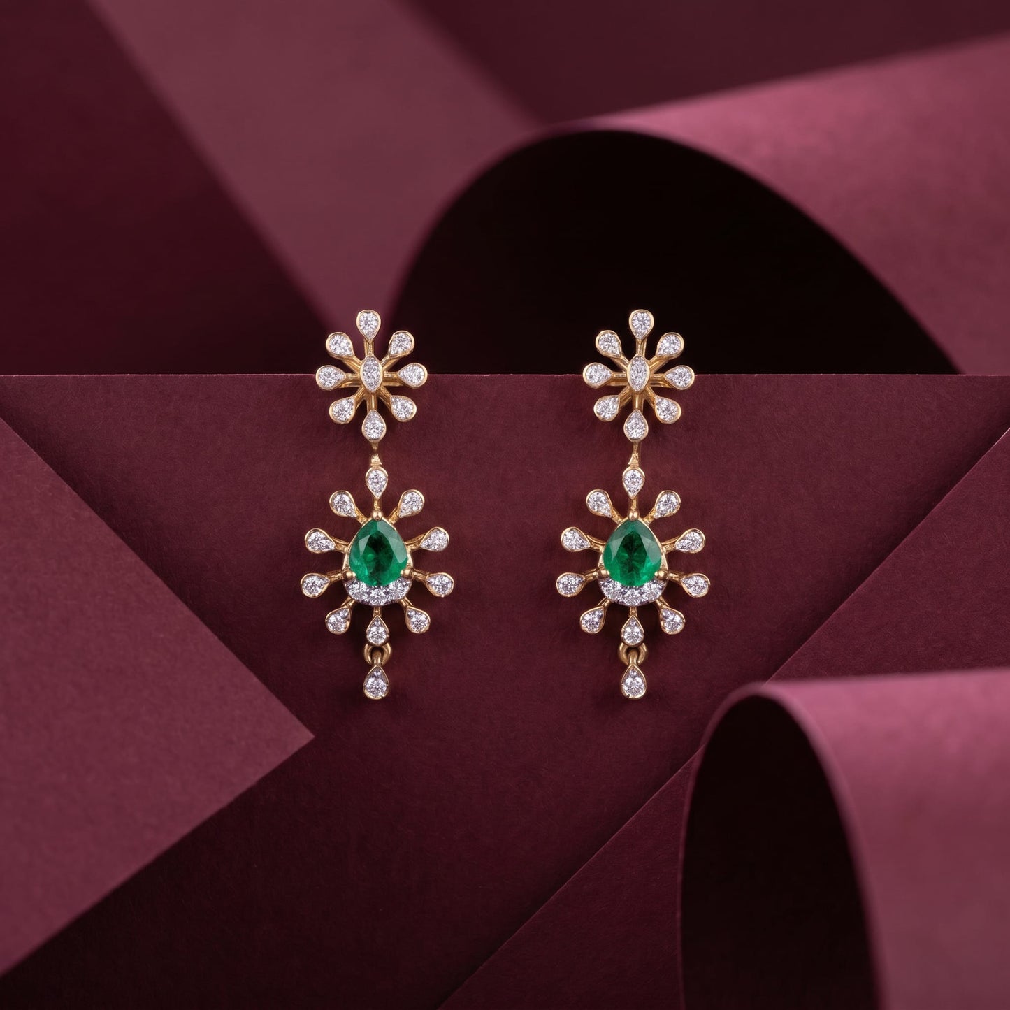 Emerald Radiant Halo Drop Earrings
