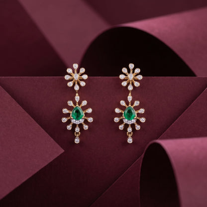 Emerald Radiant Halo Drop Earrings