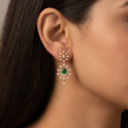 Emerald Radiant Halo Drop Earrings