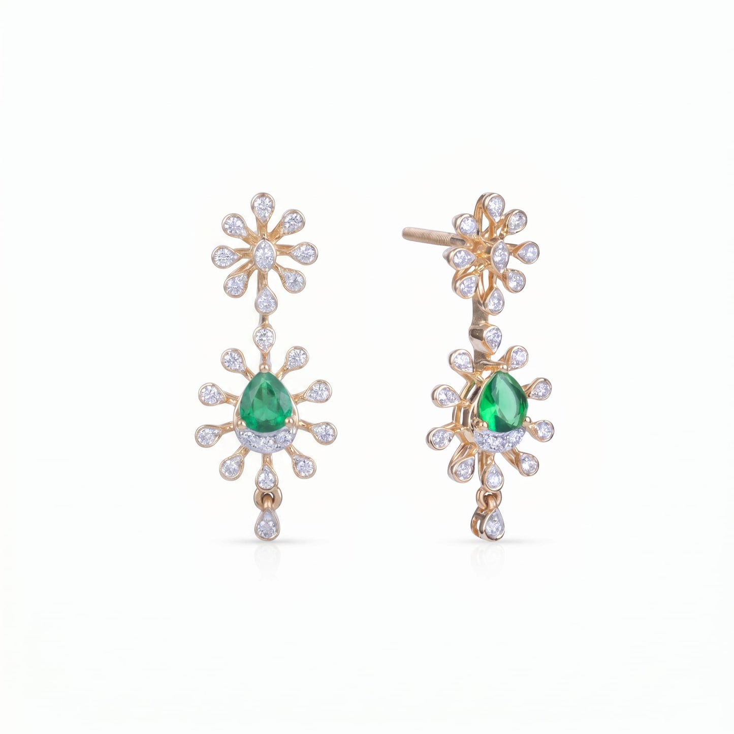 Emerald Radiant Halo Drop Earrings