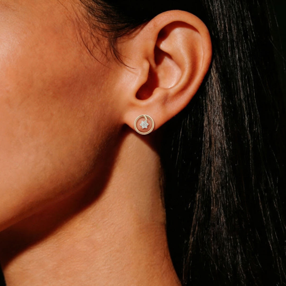 Stellar Bloom Circle Stud Earrings