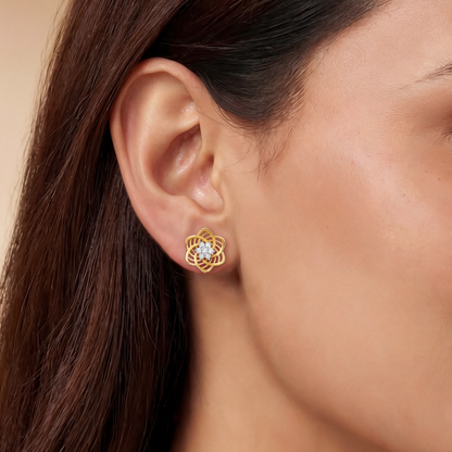 Gold Floral Love Diamond Stud Earrings
