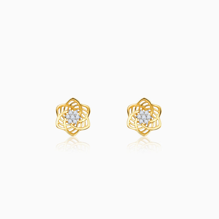 Gold Floral Love Diamond Stud Earrings