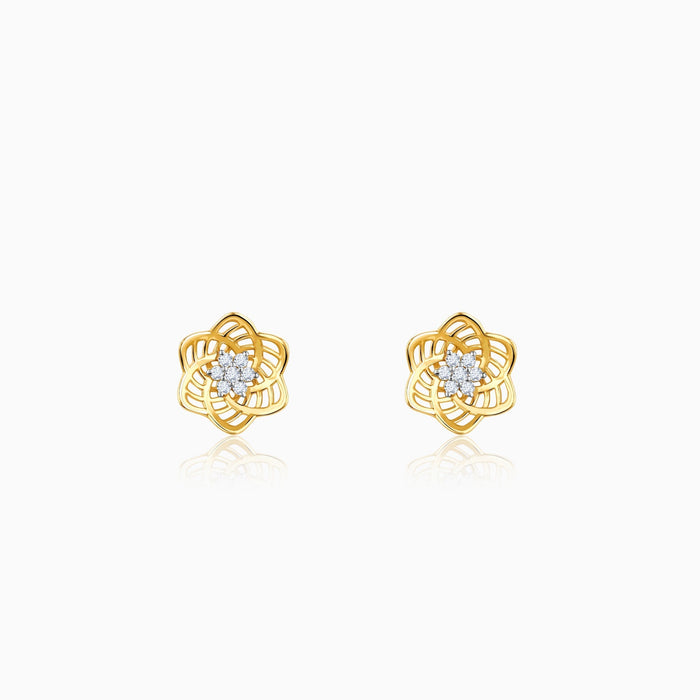 Gold Floral Love Diamond Stud Earrings