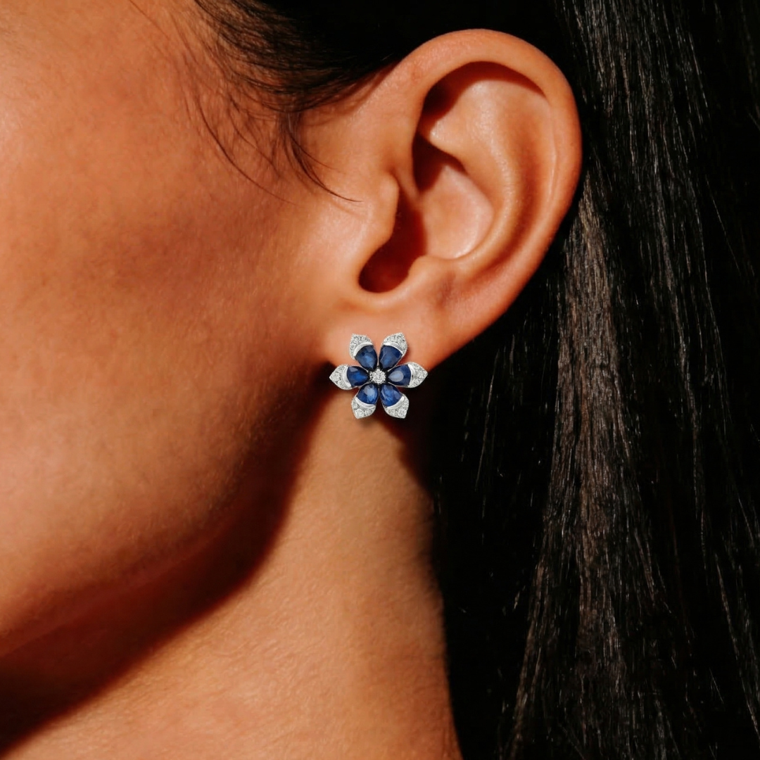 Midnight Bloom Sapphire Earrings
