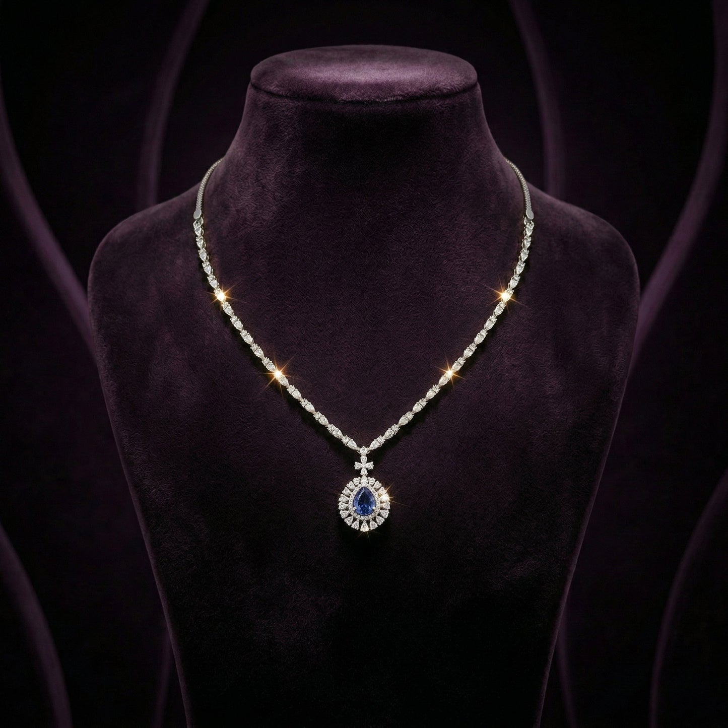 Sapphire Halo Drop Necklace
