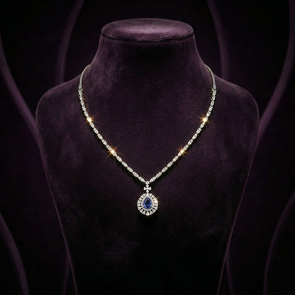 Sapphire Halo Drop Necklace