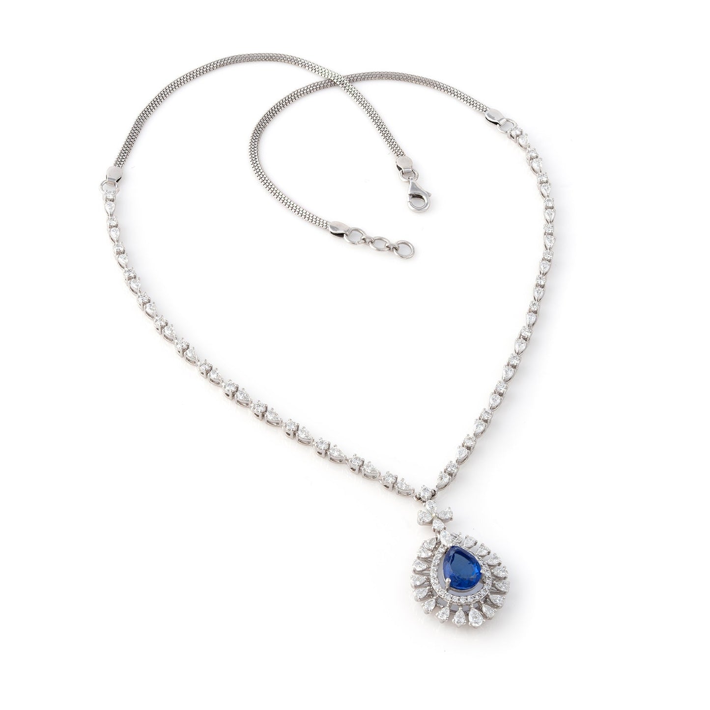 Sapphire Halo Drop Necklace