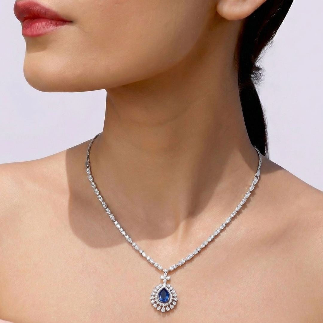Sapphire Halo Drop Necklace