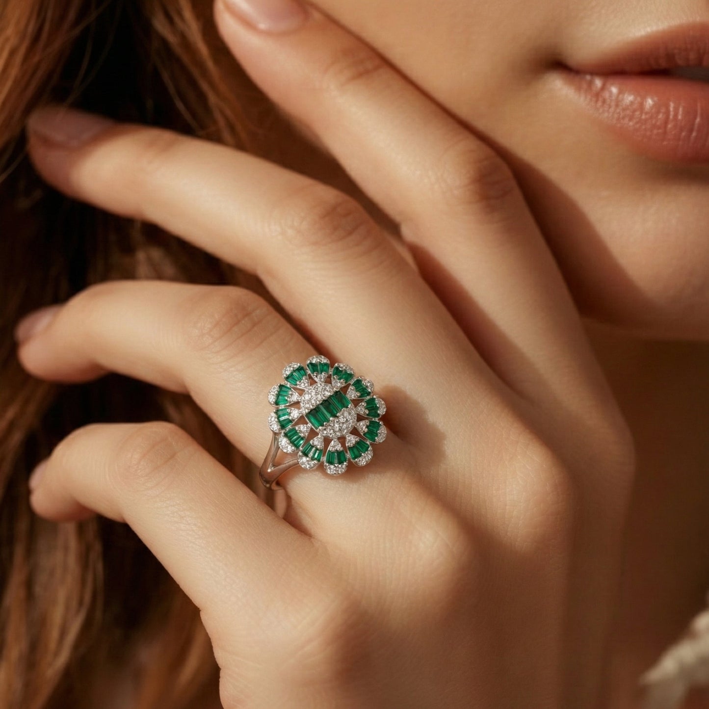 Emerald Halo Ring