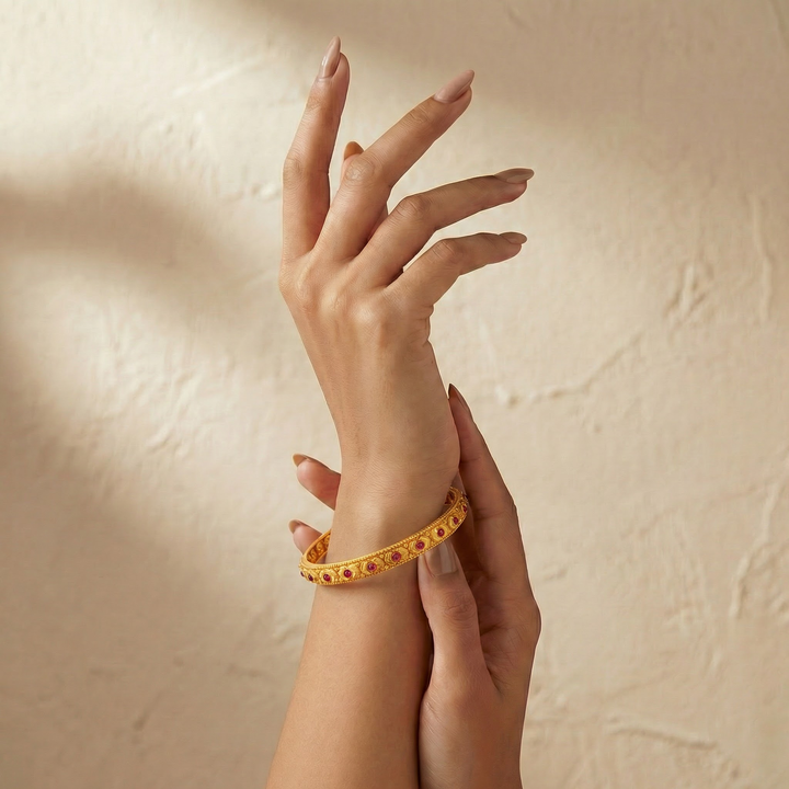 Golden Ruby Crescent Bangles