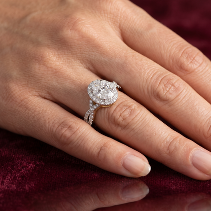 Gold Diamond Oval Halo with Twisted Infinity Ladies Ring