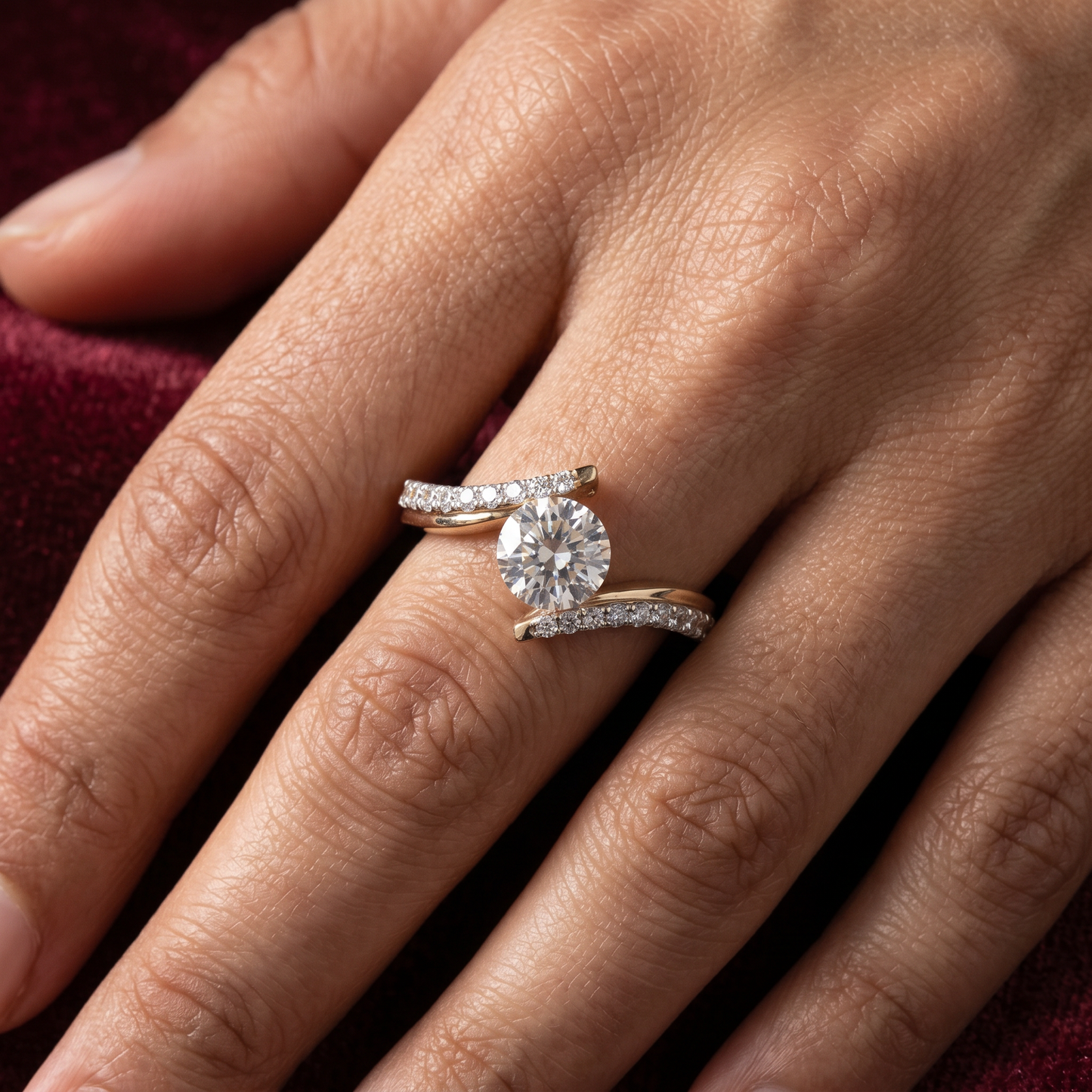 Gold Diamond Chevron wave Ladies Ring