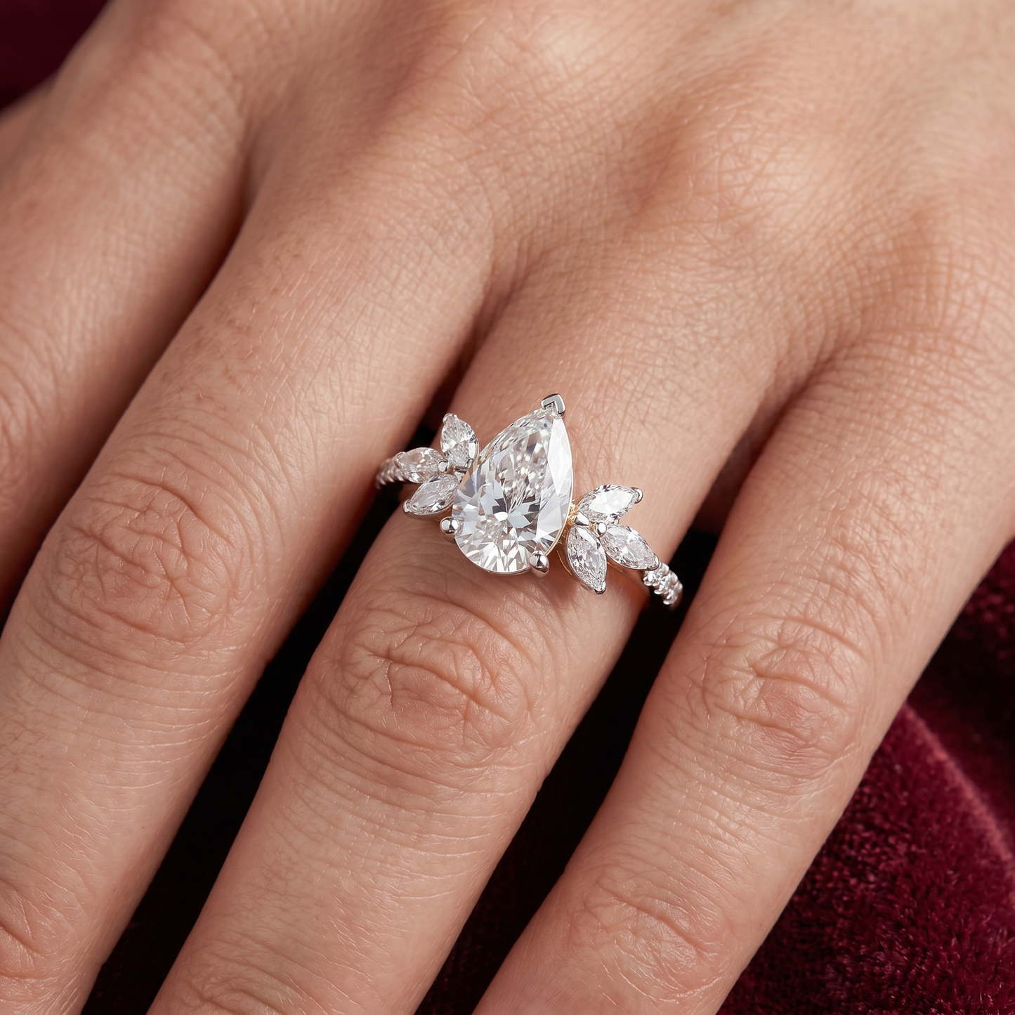 Gold Diamond Sunburst Foliate Ladies Ring