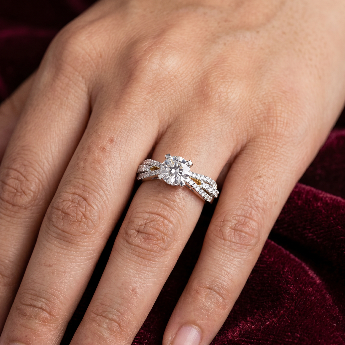 Gold Diamond Twisted split Ladies Ring