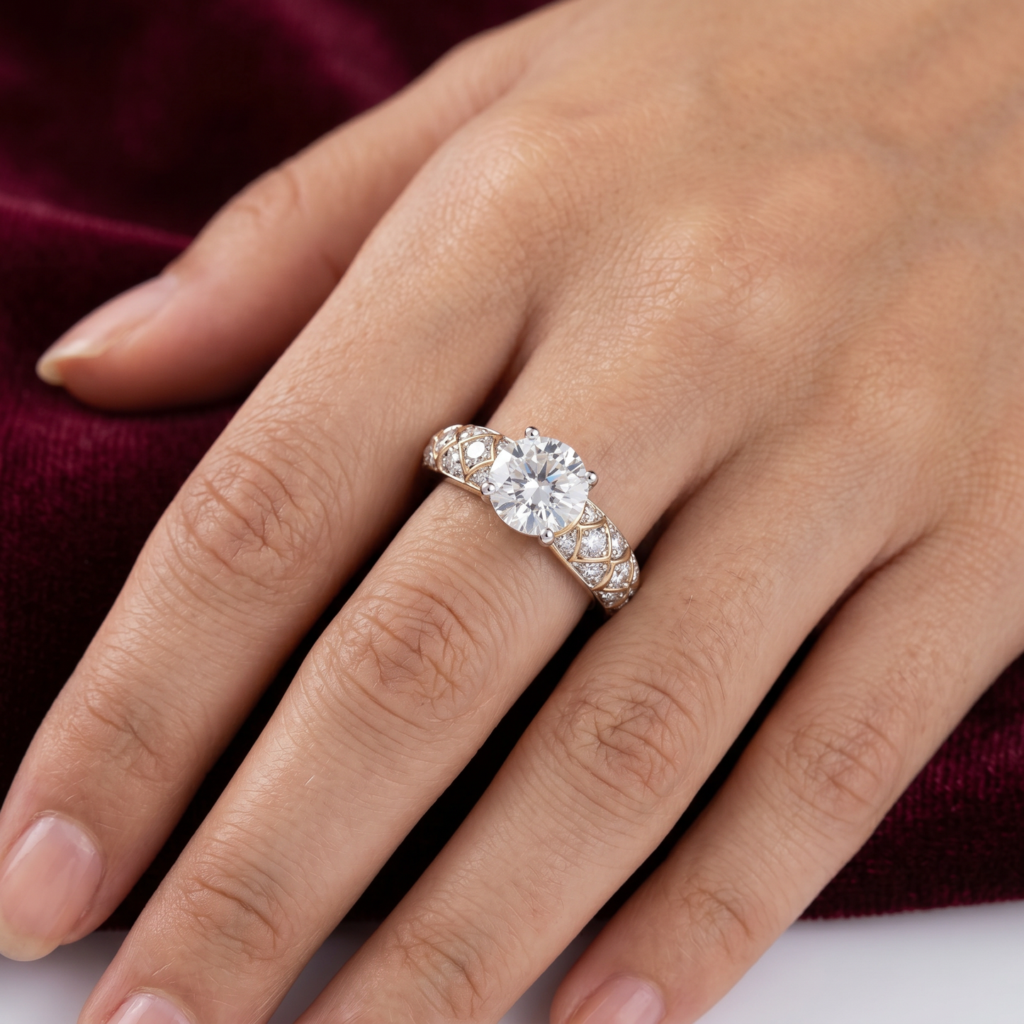 Gold Diamond Lattice Ladies Ring