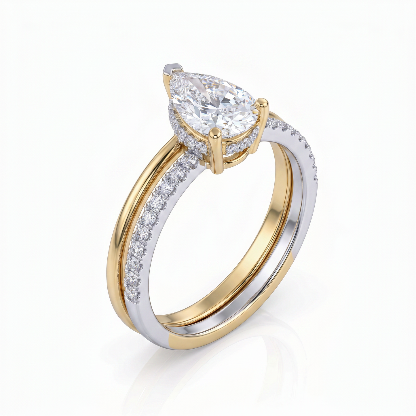 Gold Diamond Pear-Cut Solitaire Ladies Ring